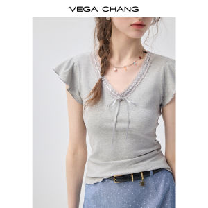VEGA CHANG | Áo Thun Tay Voan Ôm Body Cổ V Kéo Dây