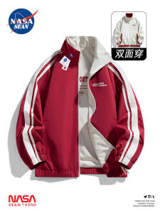 Wassup Panda Wine Red Double-Sided Wearable Stand Collar Jacket Mens Spring Autumn Loose Sports Casual Jacket Polyester