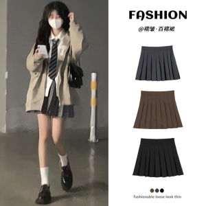 Gray High Waist A-Line Skirt Womens Midi Skirt Spring Autumn 2024 New Style Slimming Summer Short JK Skirt Pleated Zipper