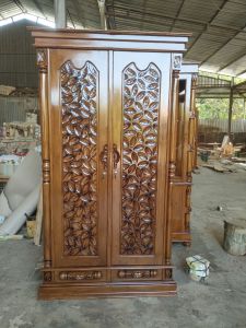 almari pakaian kayu jati 2 pintu ukir jepara