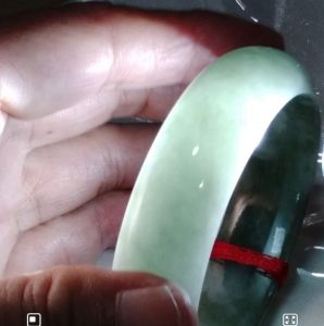 ❤️100% Authentic Brand New Set "A" Grade (Size "D58.4mm") Burmese Jade bangle beautiful Lake green misty blue grey unique pattern natural jade appearances wear for safe journey protection from negative elements and villains