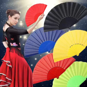 23cm Plastic Fan PAMAYPAY Plain Folding Fan Candy-colored cloth fan Dancing Fan Summer manual fan