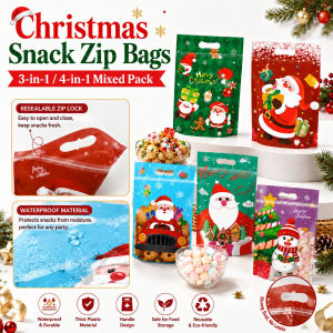 Merry Christmas Plastic Gift Bags 50PCS Resealable Candy Cookie Storage Bags for Kids Party Giveaway