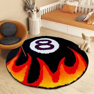 VIKAMA Flame Number 8 Billiards Round Rug Non Slip Washable Living Room Boys Bedroom Carpet Decor