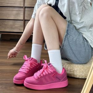 รองเท้าผ้าใบผู้หญิงสีม่วงชมพู รองเท้ากีฬาผ้ากำมะหยี่ รองเท้าคู่สำหรับคู่รัก รองเท้าเดินแบบย้อนยุคสำหรับผู้ชาย รองเท้าผ้าใบทรงหัวมน