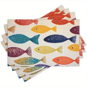 1pcs Colorful Fish Print Placemats - Rectangular Table Mats for Dining & Coffee Tables Ideal for Home Decor & Holiday Parties