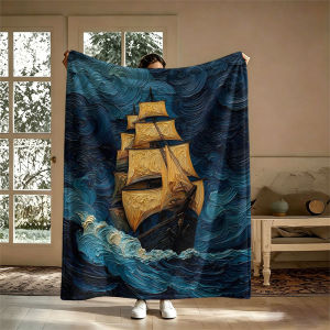 BILIBILI | Stormy Ocean Sailing Ship Flannel Blanket Perfect for Sofa Office Bed Travel Sleep Read Relax Camping Four Season Use