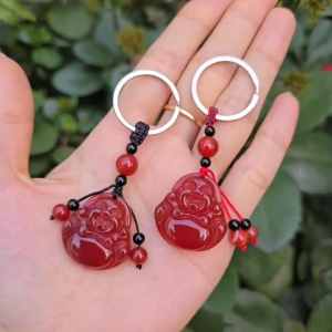 Q2379 Móc treo chìa khóa Di Lặc Ngọc Agate Đỏ bền chất đanh Hỏa và Thổ - Phong Thuỷ TUDO P