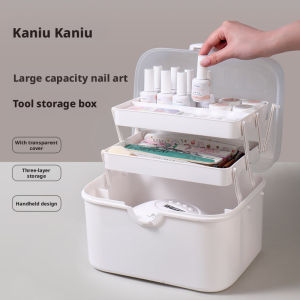 Kaniu Large Capacity Nail Art Tool Storage Box With Transparent Cover Three-Layer Desktop Organizer Box With Handheld Design