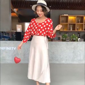Muse Summer Skirts for Women Korean Style One Piece Long Skirt Tied High Waist Mid Length Section A Word French Knee Length Half Body Women Wrap Skirt Skirt Pencil