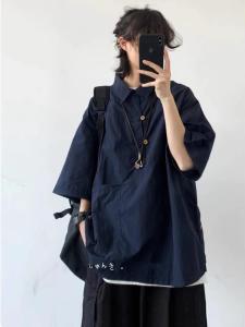 Retro Japanese Style Cityboy Workwear Shirt Men Summer Loose Casual Versatile Turn-down Collar Short Sleeve Half Sleeve