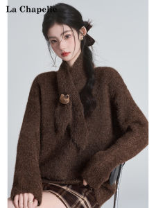 La Chapelle | Áo Sweater Knit Mềm và Rộng Kiểu Khăn Quàng Cổ