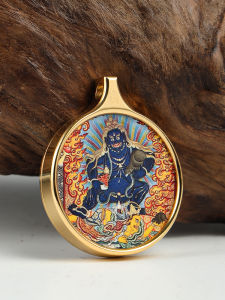 Non-Fading round Thangka Pendant Black Yellow Five-Way Fortune Dragon Five Master Tibet Bring In Wealth and Treasure Amulet Necklace Sweater Chain