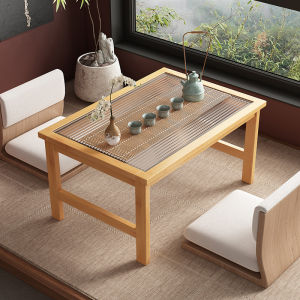 Bamboo Tea Table L/M/S Sizes Tempered Glass Top Multi Functional Bay Window Table Tatami Table Space-Saving Easy Assembly Table Meja Teh小桌子/茶几桌