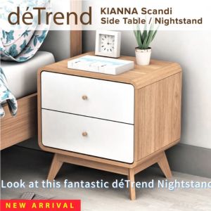 deTrend KIANNA Side Table Bedside Table Bed Side Table with 2 Drawer Sofa Bedside Table Shelf Bedroom Furniture Bed Table Side / Katil Rak 床头柜 8193