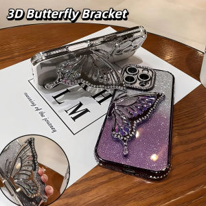New Fashion Luxury Glitter Plating Diamond Phone Case For iPhone 16 15 14 13 12 11 Pro Max Plus with Butterfly Holder Back Cover