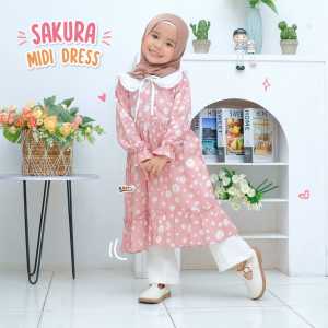 Sakura Midi Dress | Dress Motif Bunga | Gamis Anak Lucu Kekinian | Gamis Couple Anak dan Moms