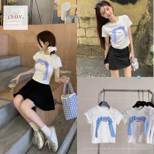 TOOP/EUERY TOP : เสื้อยืดเบบี้บลูโบว์สก็อต พร้อมส่งTH🩵