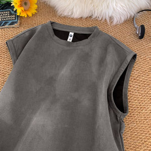 Mens Suede Vest Summer New American Trend Brand INS Shoulder Top Beach Quick Dry Loose Sleeveless T-Shirt Breathable Polyester Fiber