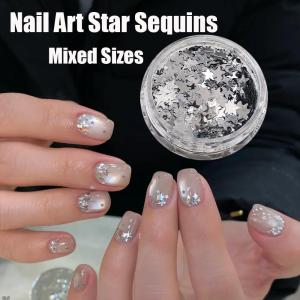 1Box 3D Silver Star Nail Art Sequins Mixed-Sizes 1-3mm Starlight Nails Glitter Flakes Sparkle Pentagram Manicure Paillette Decor