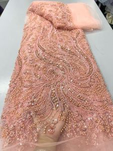 French Mesh Embroidery Beaded Lace Fabrics 2026 Nigerian Sequins Wedding Dress Sewing Material Luxury AT2862