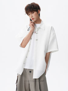 V37 | New Chinese Style Loose Fit Casual Mens Shirt Metal Button Collar Short Sleeve