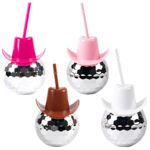 New Disco Ball Cups with Cowboy Hat Lids and Straws Hen Bachelorette Party Decorations 70s Retro Bar Dance Disco Party Supplies