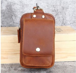 กระเป๋าคาดเอวหนังวัวชั้นแรกสไตล์ย้อนยุคสำหรับผู้ชาย กระเป๋าใส่โทรศัพท์มือถือแบบสะพายข้างพร้อมสายรัดแบบยูนิเซ็กซ์