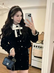 Large Size Sweet Pure Desire Doll Collar Woolen Coat Womens Autumn Winter Wrap around Mini Skirt Rich Girl Outfit Set
