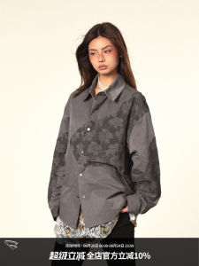 Blackbb Casual Long Sleeve Shirt Irregular Splicing Thin Style Turn-down Collar Womens American Style Shirt Outerwear Street Style Loose Fit Summer 2024