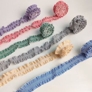 2.5CM 5Yards Elastic Color Plaid Ruffled Lace DIY Headgear Hat Gift Box Bow Woven Clothes Ribbon Decoration For DIY