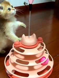 Cat Interactive Toy Cat Four-tier Turntable Ball Funny Cat Stick Feather Windmill Bite-Resistant Track Cat Supplies