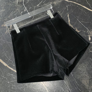 High Waist Velvet Short Pants Womens Autumn Winter Outerwear Bootcut Pants Commute Style Regular Thickness Short Length