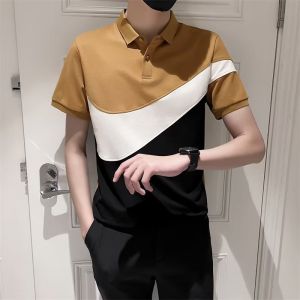 Mens Polo Shirt Short Sleeve Half Sleeve Turn Collar Summer New Style Splicing Color Block Fashionable T-Shirt Body Shirt