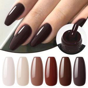 Coffee Gel Nail Polish 6 Colors Set Brown Milky White Beige Solid Kit Cat Eye Nail Art DIY Salon Manicure 2026 New Arrival