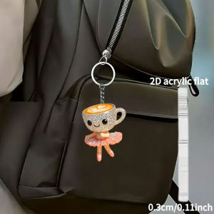 1 dancing coffee cup pattern- 2D acrylic keychain  holiday gift decoration keychain pendant car keychain backpack keychain