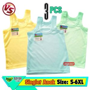 6Pcs Kaos Dalam Anak Usia 1-15Tahun-Singlet Syani Blok Warna SMLXL3XL4l5L6L-Aurora Store