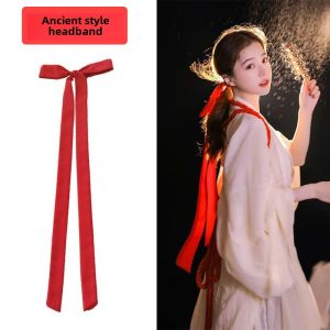 Long Hair Ties for Girls Godly Adolescent Hair Accessories Traditional Chinese Hanfu Hair Bands Photography Props Red Color
