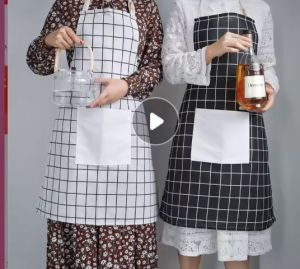 Tạp Dề Nhựa Chống Thấm Nước Tạp Dề Chắn Văng Dầu Mỡ In Caro Phụ Kiện Nhà Bếp