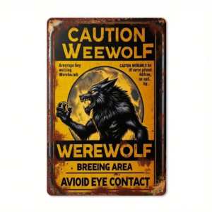 CIFbuy | 2D Flat Iron Werewolf Breeding Area Sign - Vintage Wall Plaque Perfect Halloween Indoor/Outdoor Home Living Room Decor