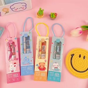 Set Alat Tulis 5 in 1 Karakter Lucu Pensil Penghapus Penggaris Serutan PAKET ALAT TULIS