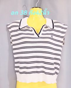 เสื้อคอโปโลแขนกุด เอวจั๊ม ผ้าไหมพรมไม่บางไม่หนา ยืดใส่สบาย อกไม่เกิน42นิ้วใส่สวย มือสองสภาพใหม่90% ไม่มีตำหนิ