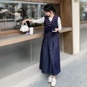 La Chapelle Korean Style Three Piece Set Striped Wrap Vest Mini Skirt Womens Autumn Fashion Outfit Casual Versatile Ensemble