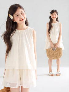 MUCMUKN | Lyocell Shiny Silk Shell Jacquard Ocean Style Sleeveless Blouse Shorts Set