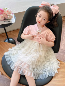 New Chinese Style Girls Dress Princess Skirt Short Sleeve Cotton Blend Fabric Summer Childrens Clothing Baby Girls Dress