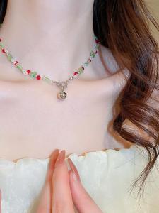 Colorful Flower Pearl Heart Beaded Necklace Sweet Fresh Style Womens Fashion Jewelry Lockbone Chain 2023 New Summer Trend