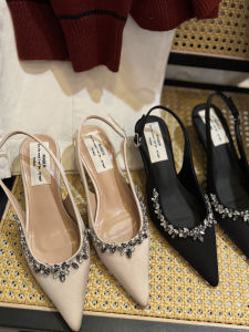 French Style Rhinestone Satin Nude High Heel Sandals