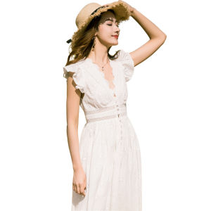 FP High Quality Customized In Stock Real Shot White Fairy Skirt Cinched Slimming Long Dress Vacation Beach Dress