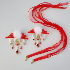Red Hanfu Ancient Style Hairpin Festive Tassel Clutch Hair Accessories New Year Celebration Long Sash Hair Decorations