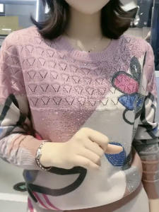 High-End Rhinestone Print Long Sleeves T-Shirt Womens Autumn New Arrival Loose Belly-Covering Fashionable Stylish Mother Wear round Neck Tops